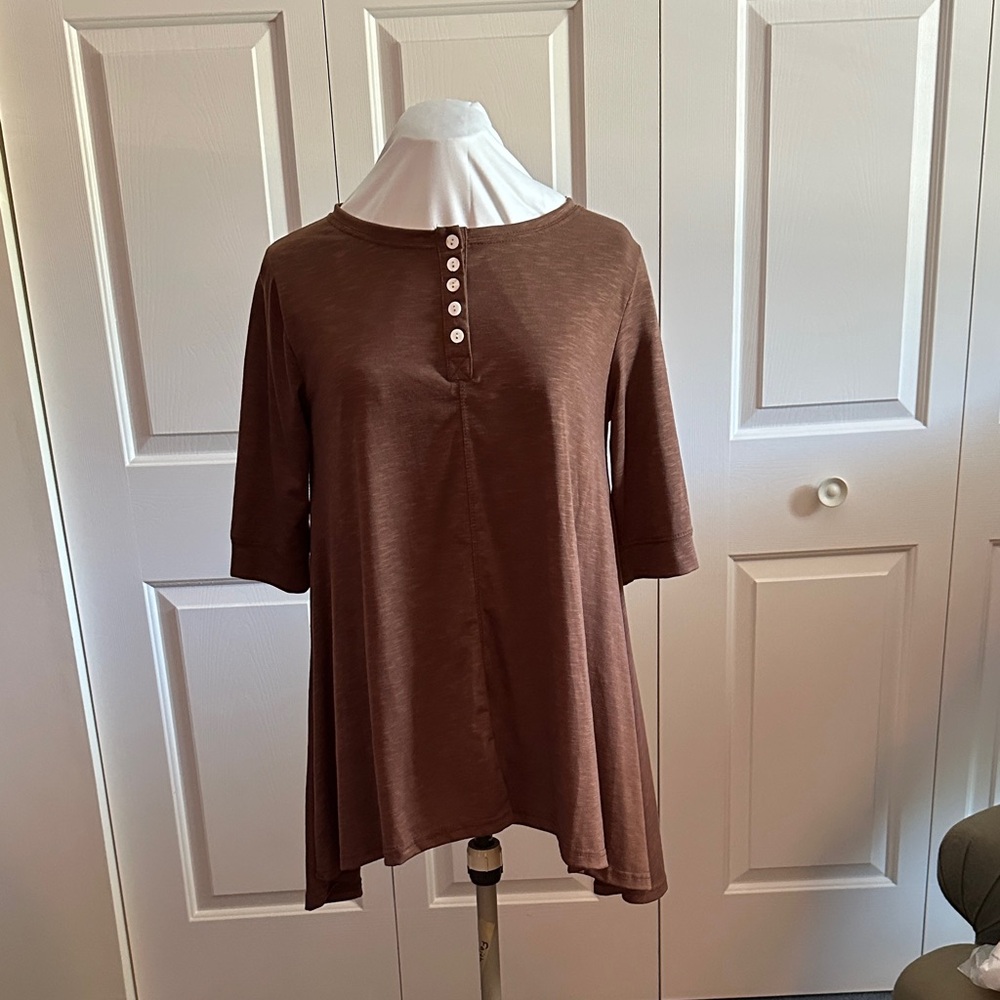 Amaryllis Brown Tunic with Button Accents